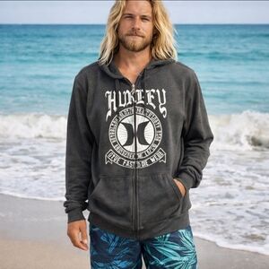 Hurley Mens Live Fast Die Wize Lone Wolf Fleece Neutral Gray Hoodie Sz L